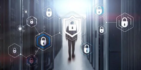 Cyber security data protection information privacy concept of blurred server Stock Photos