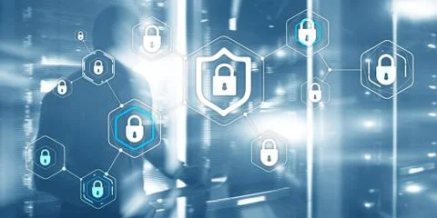 Cyber security data protection information privacy concept of blurred server Stock Photos