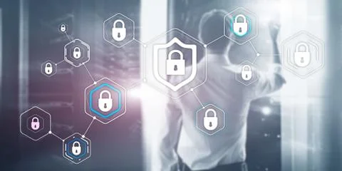 Cyber security data protection information privacy concept of blurred server Stock Photos