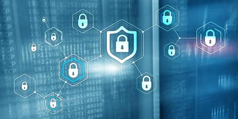 Cyber security data protection information privacy concept of blurred serve.. Stock Photos