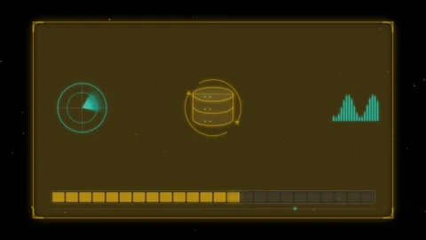 Cyber Security Data Scanning HUD Interface with Loading Bar and Shield Check Stock Footage 346049825