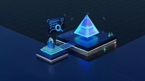Cyber security design concept on dark blue background. Illustrates cyber data 库存插图