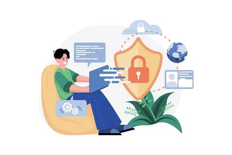 Cyber security developer Illustration concept. A flat illustration isolated.. Illustrazione stock