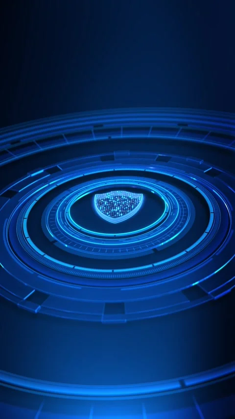 Cyber security of digital data network protection. Shield with keyhole icon on d Stock Footage 342784726