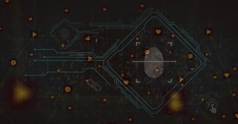 Cyber security digital interface against network of digital icons イラスト素材
