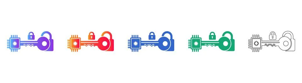 Cyber Security Digital Key Icon Set Stock Illustration