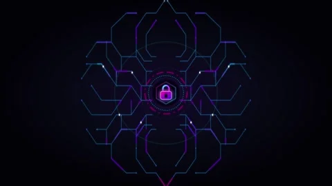 Cyber security digital lock with glowing circuitry network background, anim.. Stock Footage 337558791