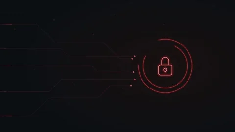 Cyber security digital lock icon with glowing data circuit lines animation .. Stock Footage 344860267