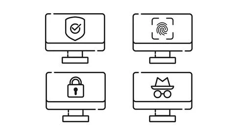 Cyber security digital privacy vector icons set Stock-Illustration