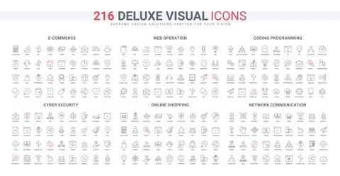 Cyber security of ecommerce, web services and mobile apps, algorithms line icons Stock-Illustration