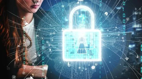 Cyber security encryption technology to protect data privacy conceptual Stock Photos