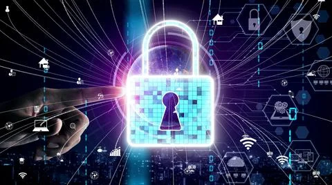Cyber security encryption technology to protect data privacy conceptual Foto stock