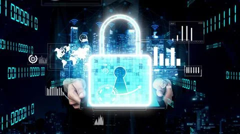 Cyber security encryption technology to protect data privacy conceptual Foto stock