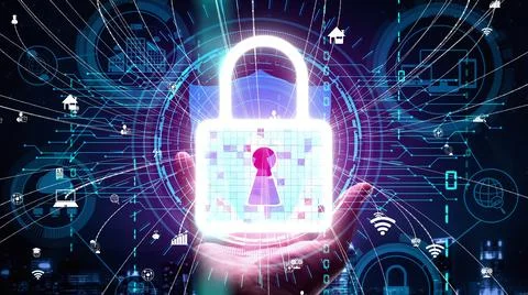 Cyber security encryption technology to protect data privacy conceptual Stock Photos