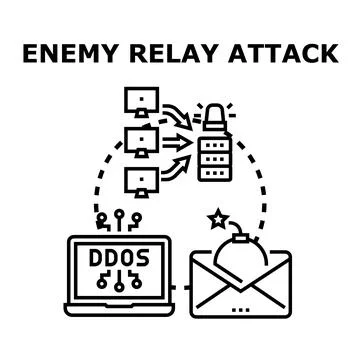 Cyber security enemy relay attack server hacking Stock Illustration
