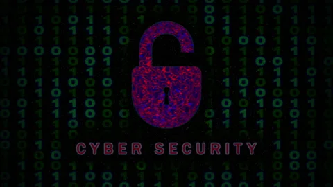 Cyber Security error. Digital organic padlock and flicking binary code. Stock Footage 156431534