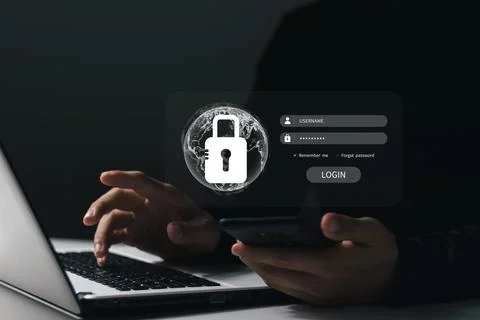 Cyber security essentials, digital crime prevention by anonymous hackers, per Stock Photos
