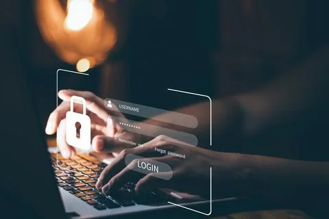 Cyber security essentials, digital crime prevention by anonymous hackers, per Stock Photos