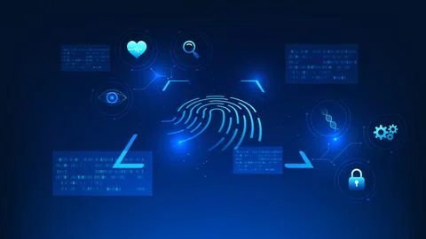 Cyber Security Fingerprint Scanning Technology for Identity Verification an.. Stockillustratie