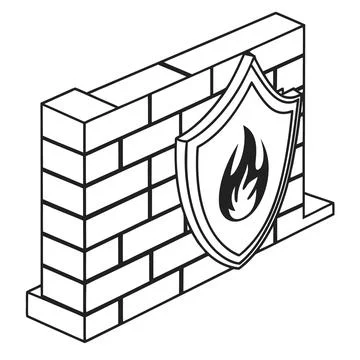 Cyber Security Firewall Protection Barrier Minimalist Icon Stock Illustration