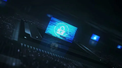 Cyber security flag on computer cpu Stock Footage 312334076