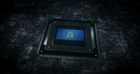 Cyber security flag on computer cpu Stock Footage 312334175