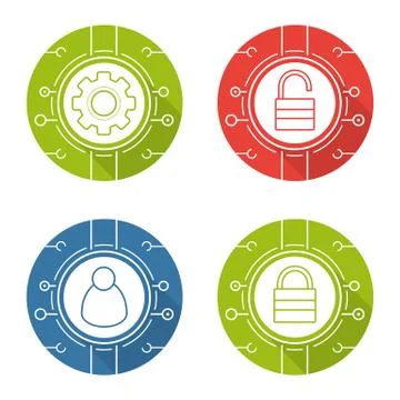 Cyber security flat design long shadow icons set 스톡 일러스트