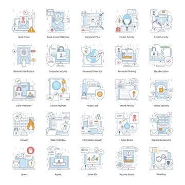 Cyber Security Flat Icons Pack 스톡 일러스트