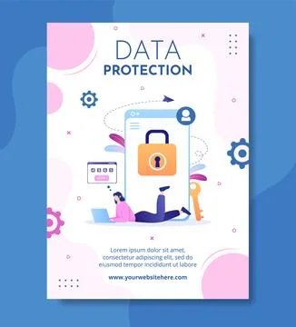 Cyber Security Flyer Template Hand Drawn Cartoon Flat Illustration Stock Illustration