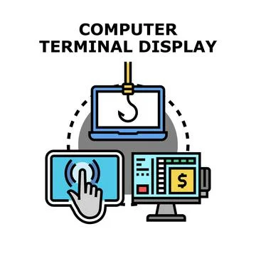 Cyber security fraud with computer terminal displaying phishing attack Stock Illustration