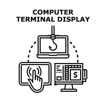 Cyber security fraud with computer terminal displaying phishing attack Stock Illustration