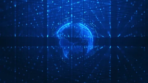 Cyber security globe grid visual with blue locks, world network depth, and glowi Stock Footage 340550342
