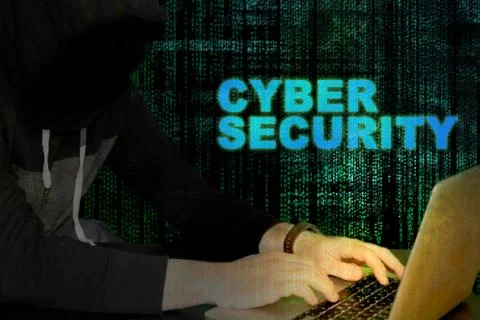 Cyber security with hacker and code background - glow from computer Stock Photos
