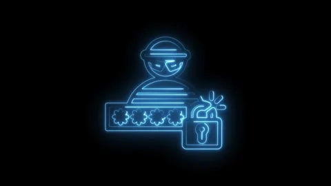 Cyber security hacker breaking password lock glowing neon icon animation di.. Stock Footage 346139185