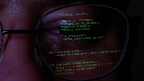 Cyber Security Hacker Glasses Reflection Code Stockbeeldmateriaal 343020908