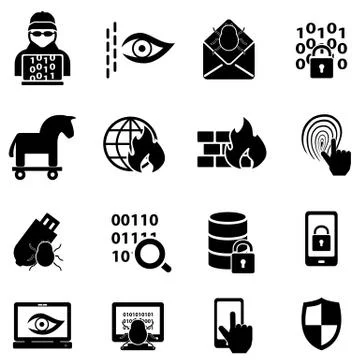 Cyber security, hacker, malware web icons Stock Illustration