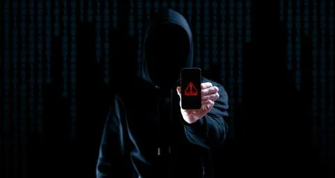 Cyber security hacker smartphone. Internet web hack technology. Digital mobil Stock Photos