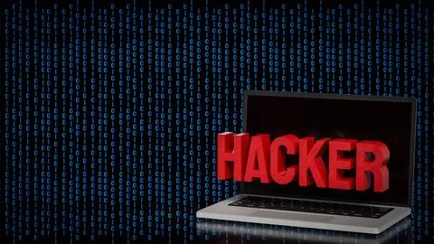 Cyber Security Hacker Warning On Laptop 3d render. イラスト素材