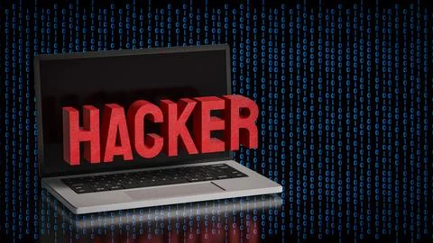 Cyber Security Hacker Warning On Laptop 3d render. 스톡 일러스트