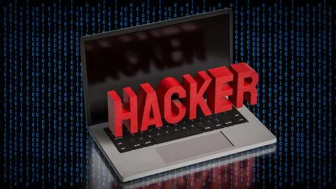 Cyber Security Hacker Warning On Laptop 3d render. Stock Illustration