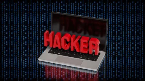 Cyber Security Hacker Warning On Laptop 3d render. Stock Illustration
