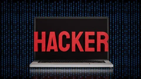 Cyber Security Hacker Warning On Laptop 3d render. Foto stock