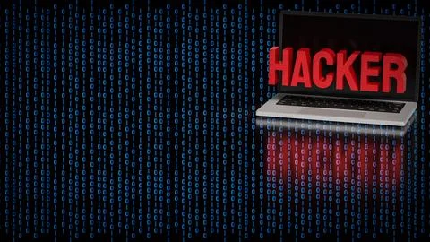 Cyber Security Hacker Warning On Laptop 3d render. Stockfoto's