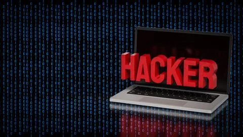 Cyber Security Hacker Warning On Laptop 3d render. Stockfoto's