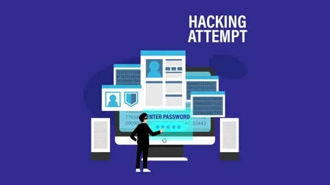Cyber Security Hacking Attempt Concept Animation with Hacker Character cart.. Stock Footage 337943115