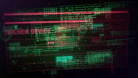 Cyber Security Hacking Interface with Access Denied Warning Stock Footage 335568064