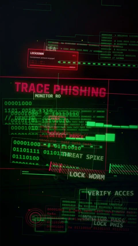 Cyber Security Hacking Interface HUD with Data Breach Alerts Stock Footage 335563398