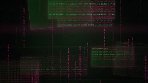 Cyber Security Hacking Interface with Network Alert Warnings Stock Footage 335361989