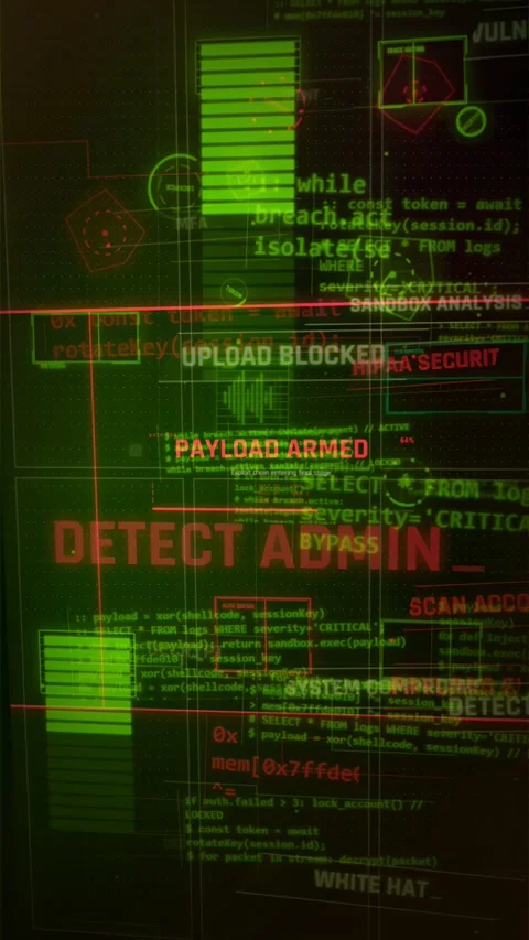 Cyber Security Hacking Interface with System Compromised Alerts Stock Footage 335563683