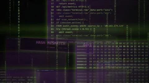 Cyber Security Hacking Screen with Hash Mismatch 403 Error Stock Footage 335358970